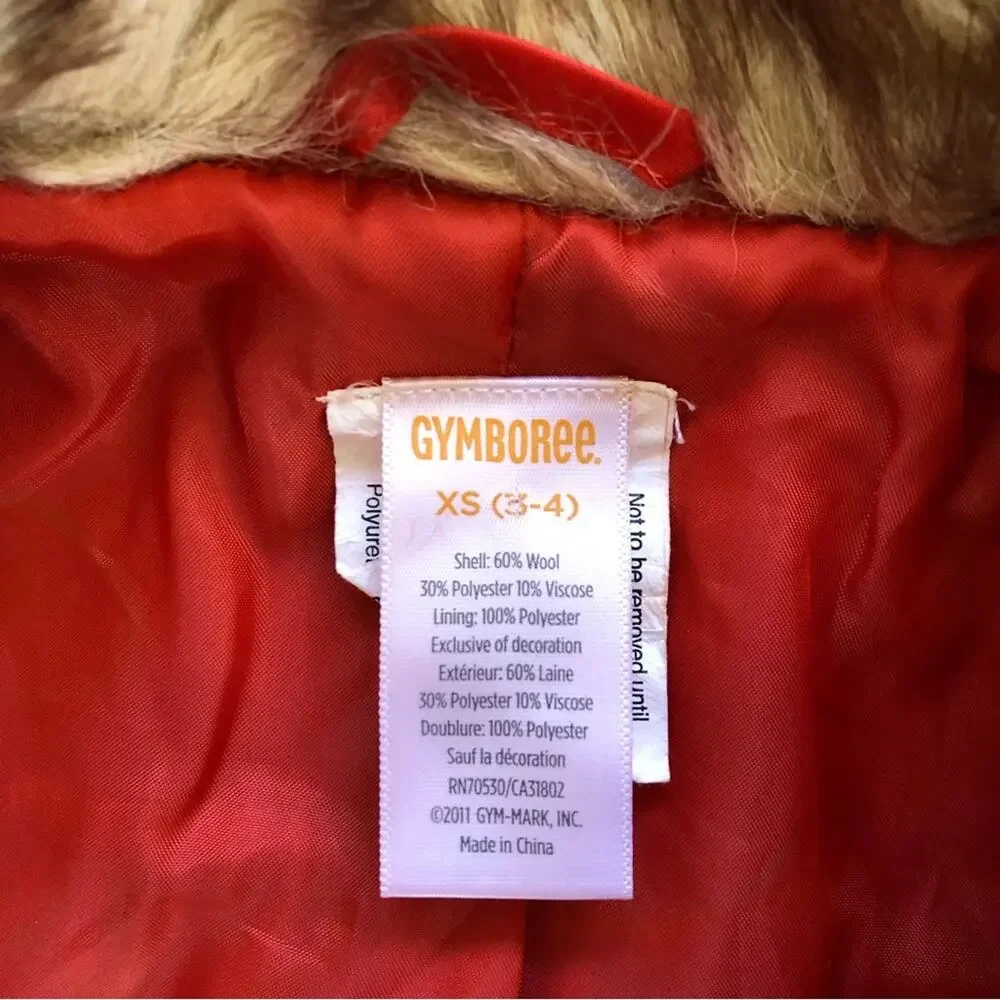 Gymboree Girls’ Jacket with Faux Fur Collar Orange Size 3/4 (XS)